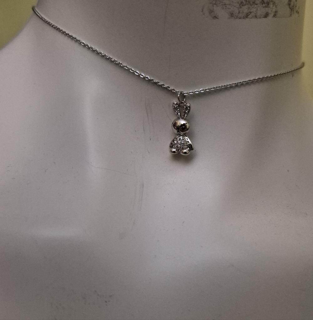 Fifth Avenue Collection Silver Tone Rhinestone Baby Bunny Necklace